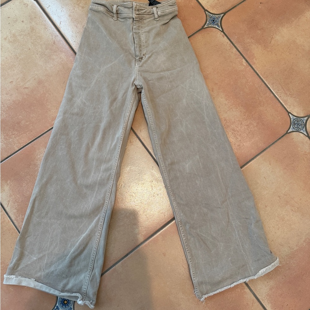 Zara Tan Flare Wide Leg Jeans